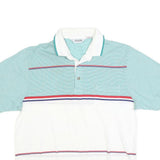 PAOLO CONILI Mens White & Green Striped Short Sleeve Polo Shirt L Cotton Blend