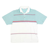 PAOLO CONILI Mens White & Green Striped Short Sleeve Polo Shirt L Cotton Blend