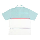 PAOLO CONILI Mens White & Green Striped Short Sleeve Polo Shirt L Cotton Blend