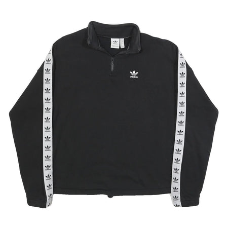 ADIDAS Womens Black & White Logo Tape 1/4 Zip Sweatshirt UK 10 Sportswear
