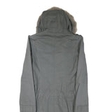 DIESEL Womens Grey Cotton Blend Jacket M Plain Zip Hooded Stylish Winter Wear