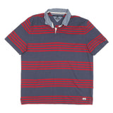 TOMMY HILFIGER Mens Blue & Red Striped Short Sleeve Polo Shirt XL Cotton Blend