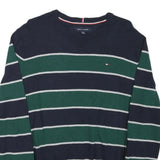 TOMMY HILFIGER Mens Blue & Green Striped Pattern Crew Neck Basic Knit Jumper L