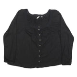 FAT FACE Womens Black Basic Top Long Sleeve Square Neck UK 10 Cotton Blend