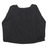 FAT FACE Womens Black Basic Top Long Sleeve Square Neck UK 10 Cotton Blend