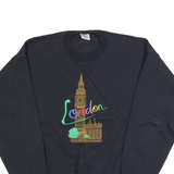 Womens Black London Embroidered Crew Neck Sweatshirt M Cotton Blend Comfortable