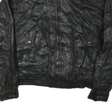 GENUINE LEATHER Womens Black Leather Jacket L Bomber Zip Pockets Classic Style