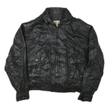 GENUINE LEATHER Womens Black Leather Jacket L Bomber Zip Pockets Classic Style