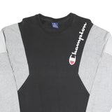 CHAMPION Mens Black & Grey Crew Neck S Cotton Blend Sweatshirt Logo Script