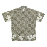 CRAZY WAVE Mens Green Cotton Blend Shirt L Dragon Print Casual Summer