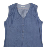 LEE Womens Blue Sleeveless V-Neck Cotton Blend Top L Casual Summer Style