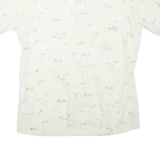 Mens White Patterned Cotton Blend Shirt L Short Sleeve Button Collar Casual
