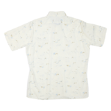 Mens White Patterned Cotton Blend Shirt L Short Sleeve Button Collar Casual