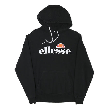 ELLESSE Womens Black Hoodie UK 14 Cotton Blend Pullover Sweatshirt