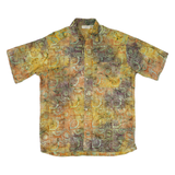 TRAVEL SMITH Mens Yellow & Brown Abstract Print Cotton Blend Shirt M Casual