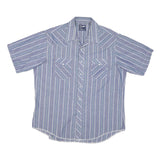 WRANGLER Mens Blue Striped Shirt XL Western Casual Summer Short Sleeve