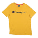 CHAMPION Mens Yellow Graphic T-Shirt S Short Sleeve Crew Neck Cotton Blend