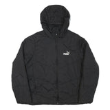 PUMA Womens Black Hooded Zip Polyester Blend Jacket XL Quilted Activewear