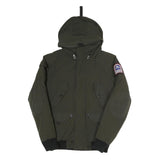 HELVETICA Mens Green Hooded Zip Jacket S Polyester Blend Plain Winter Utility