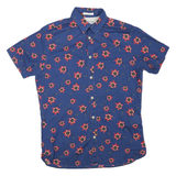 SELECTED HOMME Mens Blue Floral Short Sleeve Cotton Blend Shirt M Summer Casual