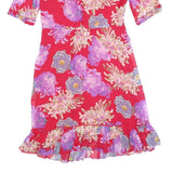 JIGSAW Womens Red Floral Day Viscose Dress UK 8 Ruffled Hem Half Sleeve