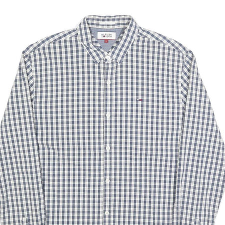 TOMMY HILFIGER Mens Blue & White Check Shirt L Classic Cotton Blend Casual