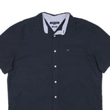 TOMMY HILFIGER Mens Blue Shirt XL Cotton Blend Short Sleeve Casual Button Down