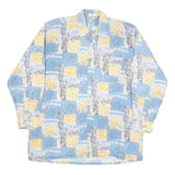 BREMO Mens Blue & Yellow Patterned Shirt XL Stylish Cotton Blend Long Sleeve