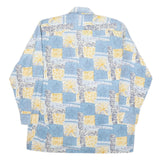 BREMO Mens Blue & Yellow Patterned Shirt XL Stylish Cotton Blend Long Sleeve