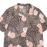 Womens Beige & Pink Printed Short Sleeve Button Neck Polyester Blend Top L