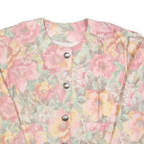 Womens Pink & Yellow Floral Cotton Blend Jacket M Button Plain Vintage Style