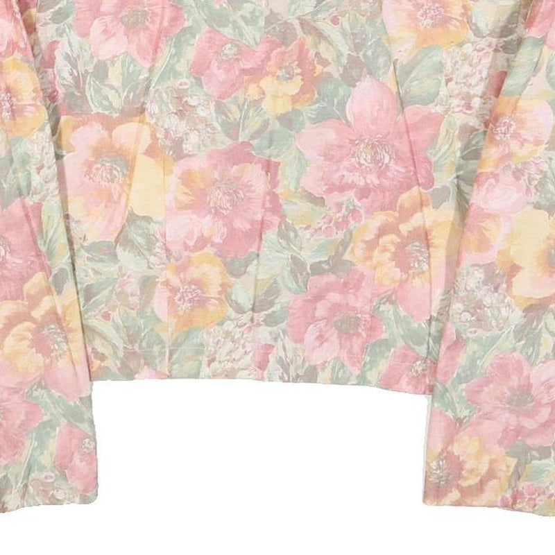Womens Pink & Yellow Floral Cotton Blend Jacket M Button Plain Vintage Style