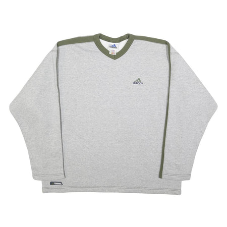 ADIDAS Mens Grey & Green V-Neck XL Sweatshirt Cotton Blend Casual Sportswear
