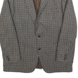 FREY Mens Brown & Grey Houndstooth Button Jacket L Woven Classic Tailored