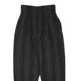 Womens Black Relaxed Wool Blend Stripe Trousers W26 L28 Stylish Zip Closure