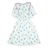 Womens White & Turquoise Floral Day Polyester Dress UK 10 Elastic Waist Midi