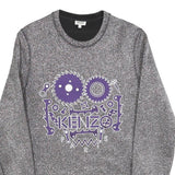 KENZO Womens Grey Sweatshirt M Purple Graphic Crew Neck Designer Pullover