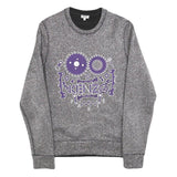KENZO Womens Grey Sweatshirt M Purple Graphic Crew Neck Designer Pullover