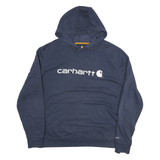 CARHARTT Mens Navy Blue Logo Print Pullover Hoodie 2XL Cotton Blend Casual