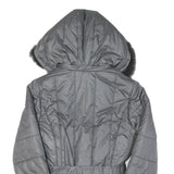 Womens Grey Quilted Jacket S Polyester Blend Hooded Zip Belted Fashion