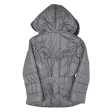Womens Grey Quilted Jacket S Polyester Blend Hooded Zip Belted Fashion