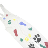 Womens White Cotton Blend Dungarees Loose Fit Plain S W30 L27 Printed Hand Paw