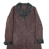 DANIER Womens Brown Leather Jacket M Shearling Button Coat Classic Stylish