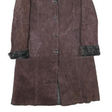 DANIER Womens Brown Leather Jacket M Shearling Button Coat Classic Stylish