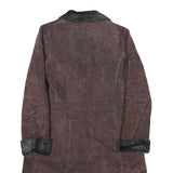 DANIER Womens Brown Leather Jacket M Shearling Button Coat Classic Stylish