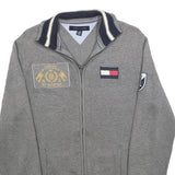 TOMMY HILFIGER Womens Grey Patterned Jumper Zip Up Crew Neck Cotton Blend M