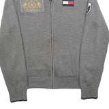 TOMMY HILFIGER Womens Grey Patterned Jumper Zip Up Crew Neck Cotton Blend M