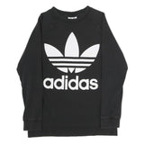 ADIDAS Womens Black Crew Neck UK 10 Sweatshirt Cotton Blend Logo Pullover
