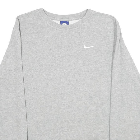 NIKE Mens Grey Cotton Crew Neck Sweatshirt M Plain Pullover Logo