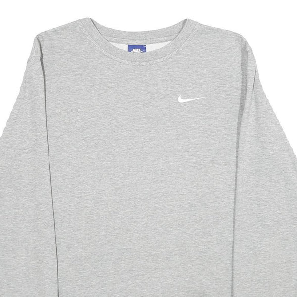NIKE Mens Grey Cotton Crew Neck Sweatshirt M Plain Pullover Logo